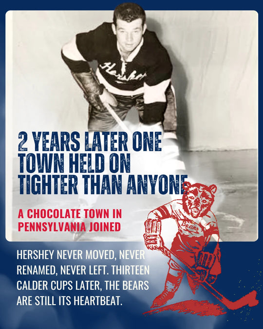 AHL story slide 3: two years later a chocolate town in Pennsylvania held on tighter than anyone - Hershey never moved, never renamed, and is thirteen Calder Cups in. — photo 3 of 11