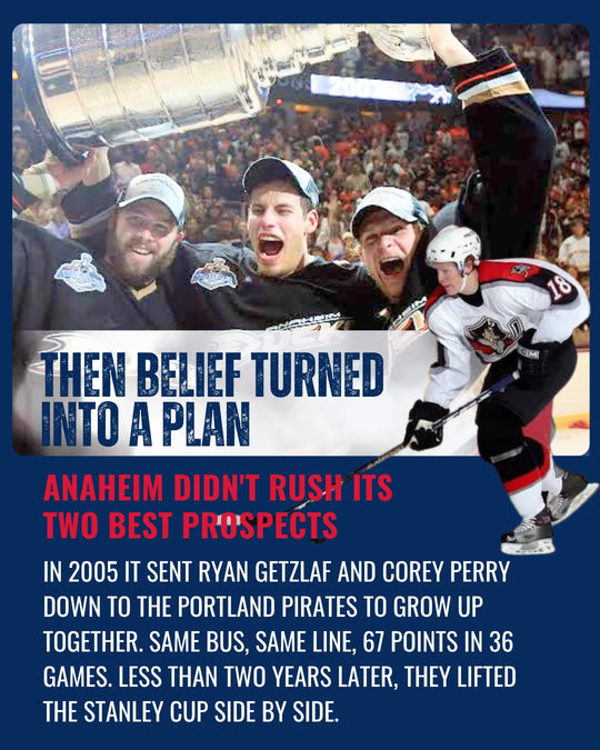 AHL story slide 9: then belief turned into a plan - in 2005 Anaheim sent Ryan Getzlaf and Corey Perry to the Portland Pirates to grow up together; two years later they lifted the Stanley Cup. — photo 9 of 11