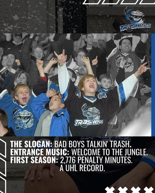The slogan: Bad Boys Talkin' Trash. Entrance music: Welcome to the Jungle. First season: 2,776 penalty minutes — a UHL record — photo 6 of 10