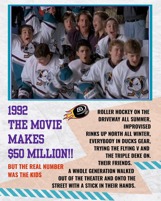 Mighty Ducks story slide 2: 1992, the movie makes $50 million - but the real number was the kids, a whole generation walking out of the theater with a stick in their hands. — photo 2 of 12