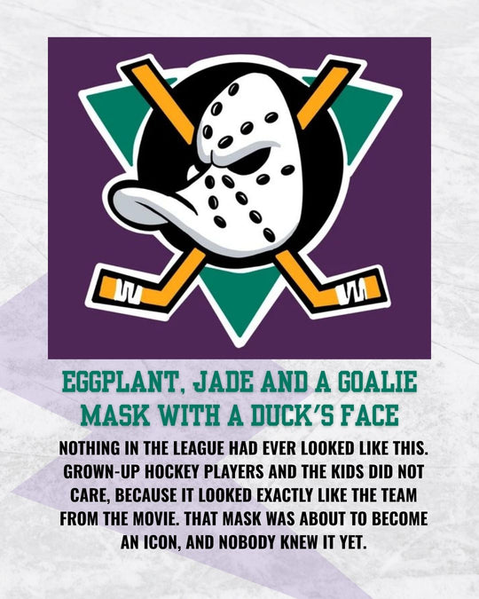 Mighty Ducks story slide 4: eggplant, jade and a goalie mask with a duck's face - nothing in the league had ever looked like this, and that mask was about to become an icon. — photo 4 of 12