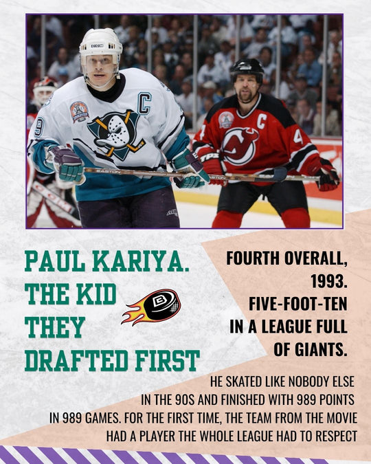 Mighty Ducks story slide 6: Paul Kariya, the kid they drafted first - fourth overall in 1993, five-foot-ten in a league full of giants, 989 points in 989 games. — photo 6 of 12