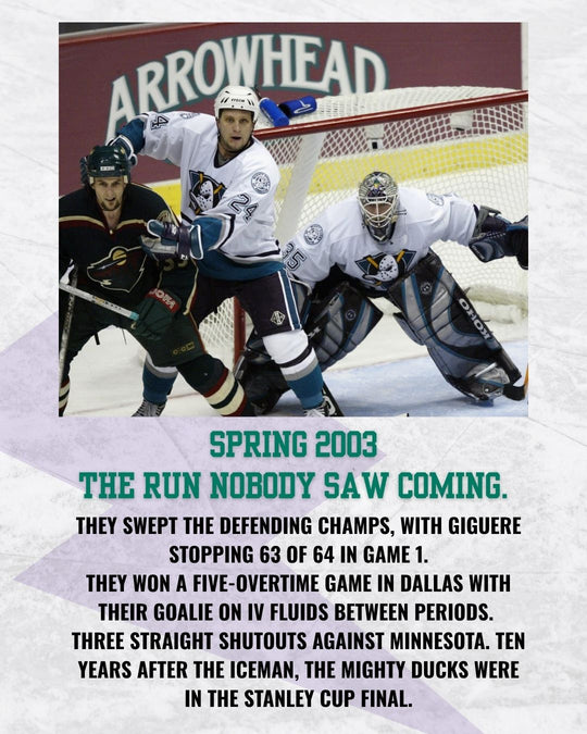 Mighty Ducks story slide 8: spring 2003, the run nobody saw coming - Giguere stopped 63 of 64 in Game 1 and the Mighty Ducks reached the Stanley Cup Final. — photo 8 of 12