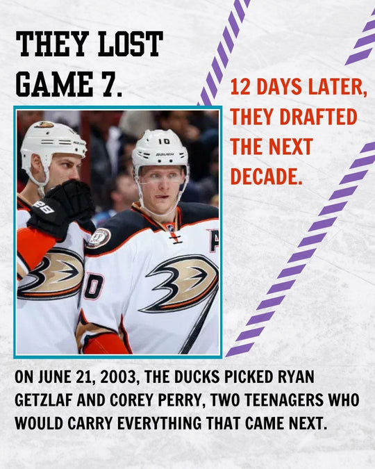 Mighty Ducks story slide 9: they lost Game 7 - twelve days later they drafted Ryan Getzlaf and Corey Perry, the teenagers who would carry everything that came next. — photo 9 of 12