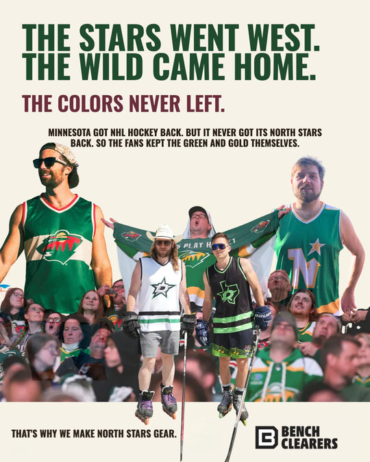 The Stars went west, the Wild came home and the colors never left: fans in Bench Clearers North Stars, Wild and Dallas Stars gear — photo 13 of 13