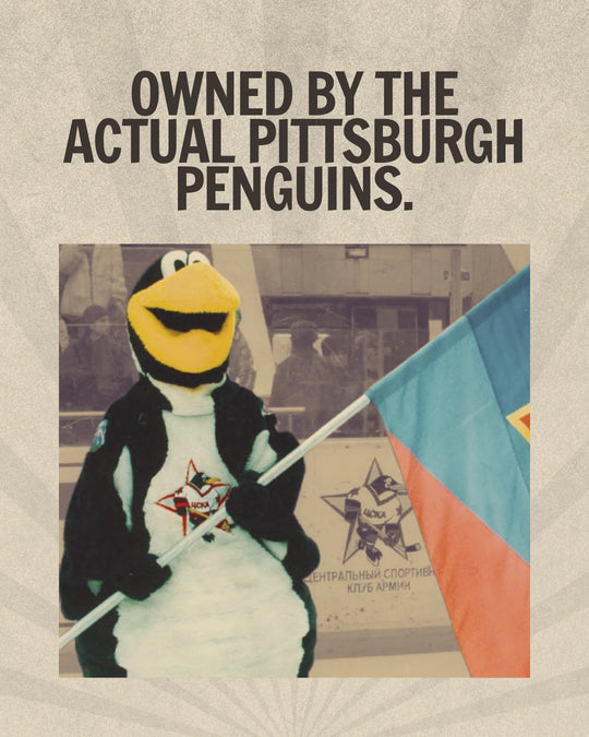 Russian Penguins story slide 2: the team mascot carrying a flag at CSKA Moscow - the club was owned by the actual Pittsburgh Penguins. — photo 2 of 11