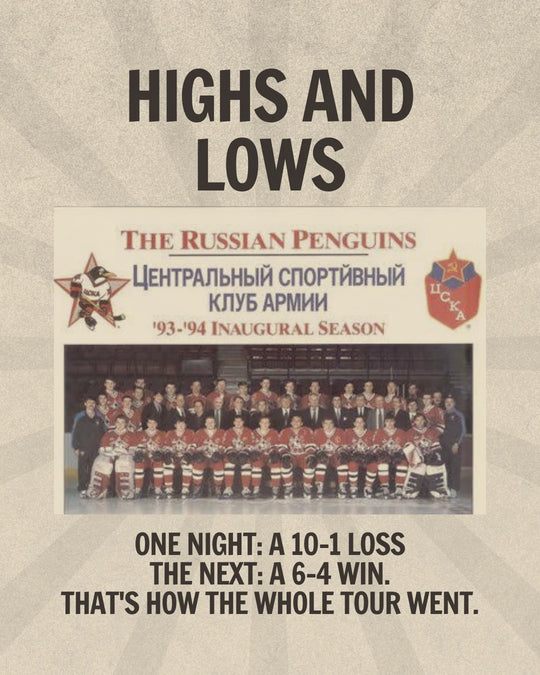 Russian Penguins story slide 8: the 1993-94 inaugural season team photo - a 10-1 loss one night, a 6-4 win the next. — photo 8 of 11