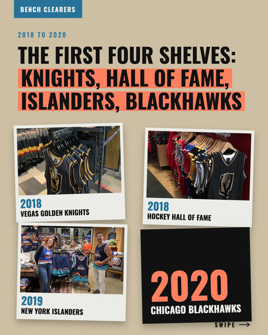 Bench Clearers on team store shelves 2018 to 2020: Vegas Golden Knights, Hockey Hall of Fame, New York Islanders, Chicago Blackhawks — photo 4 of 7