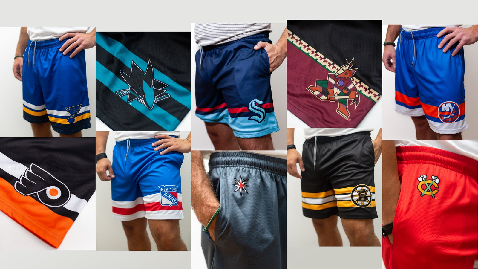 Hockey shorts and joggers fan apparel — sublimated designs for every team