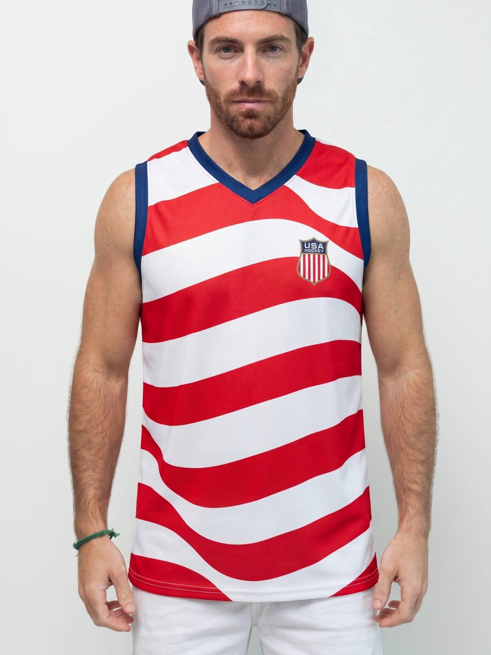 USA Hockey American Flag Shield Hockey Tank - MODEL FRONT