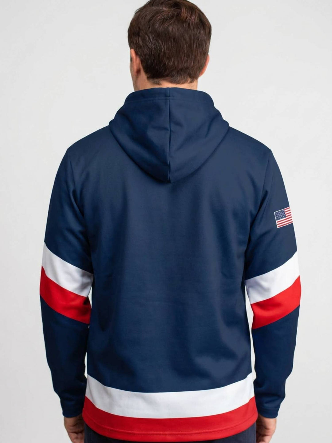 USA Nations 2025 Special Edition Hockey Hoodie - Model Back View | Official Hockey Hockey Hoodie by BenchClearers