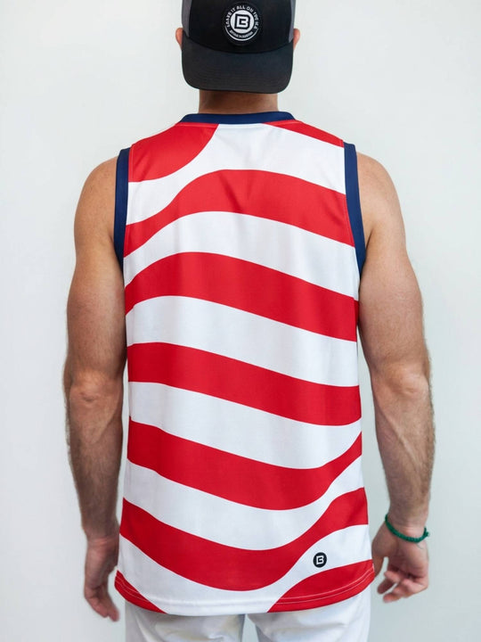 USA Hockey American Flag Shield Hockey Tank - MODEL BACK
