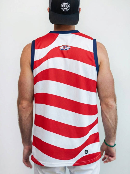 Bench Clearers USA Hockey American Flag Hockey Tank - MODEL BACK