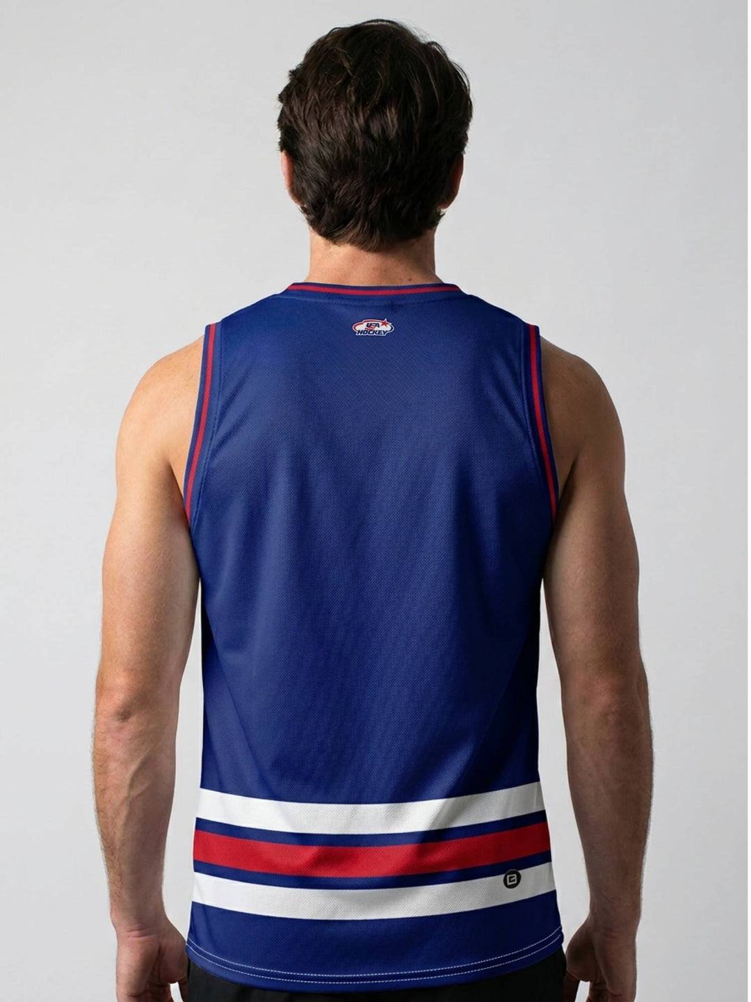USA Hockey Nations 2026 Navy Hockey Tank - MODEL BACK | BenchClearers Hockey Apparel