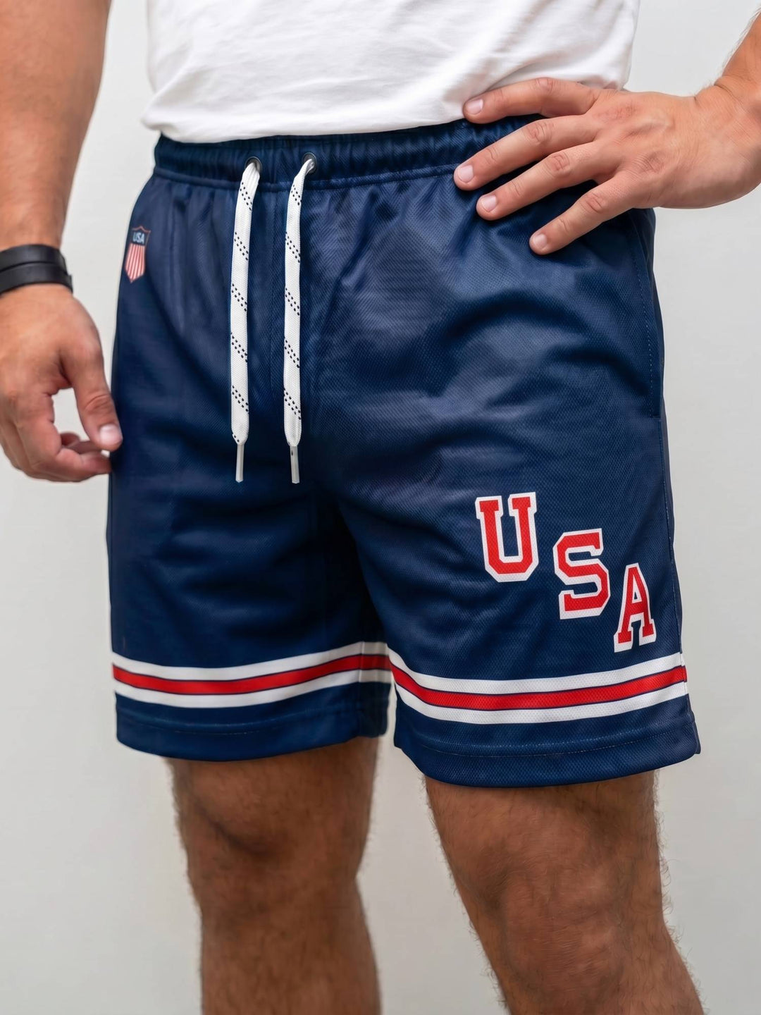 Bench Clearers USA Hockey Nations 2026 Navy Hockey Shorts | MODEL FRONT