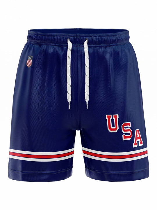 Bench Clearers USA Hockey Nations 2026 Navy Hockey Shorts | 3D FRONT