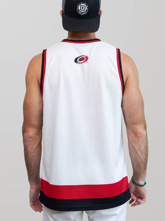Bench Clearers Carolina Hurricanes 2026 Away Hockey Tank - MODEL BACK