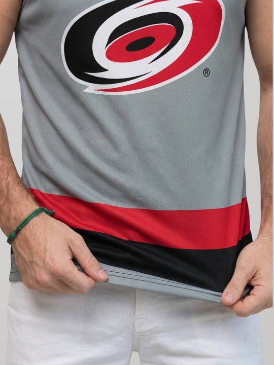 Bench Clearers Carolina Hurricanes Championship 2026 Alternate Hockey Tank - MATERIAL CLOSEUP