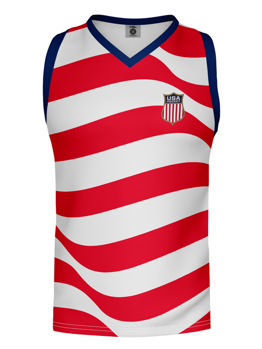 USA Hockey American Flag Shield Hockey Tank - 3D FRONT