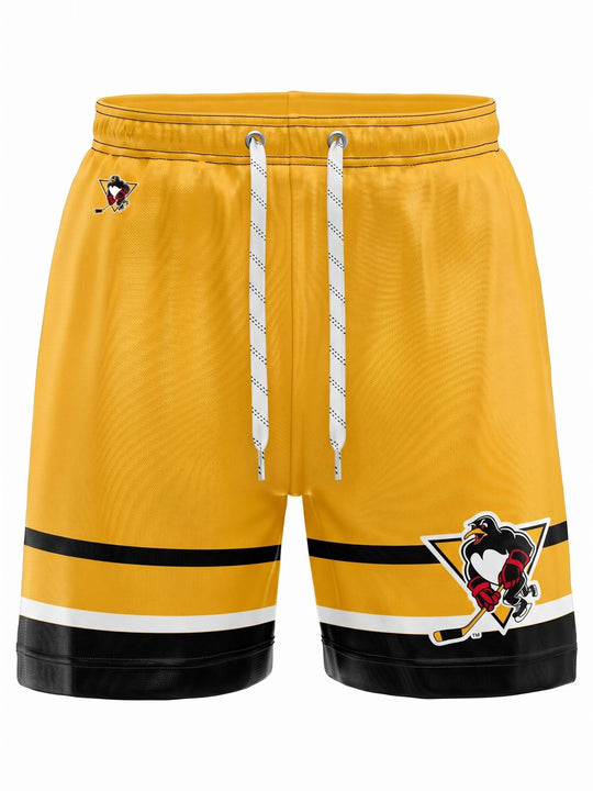  Bench Clearers Wilkes-Barre/Scranton Penguins Alternate Hockey Shorts - 3D FRONT
