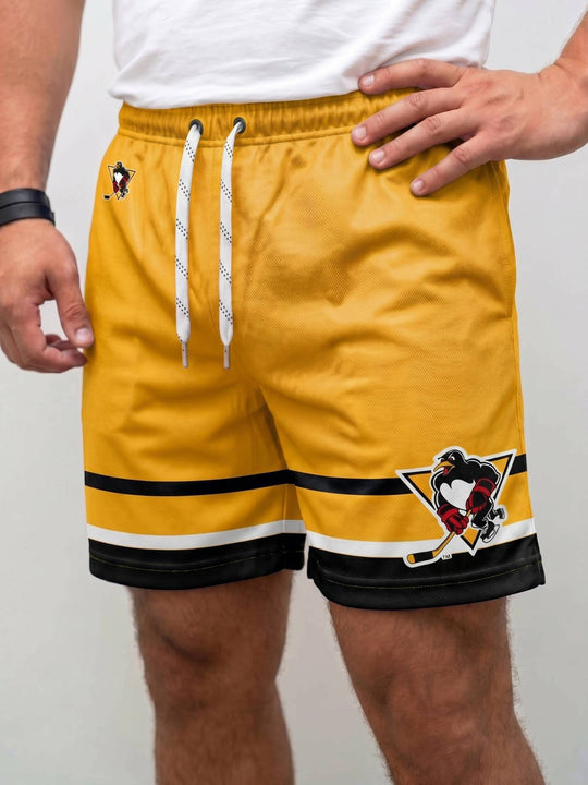  Bench Clearers Wilkes-Barre/Scranton Penguins Alternate Hockey Shorts - MODEL FRONT