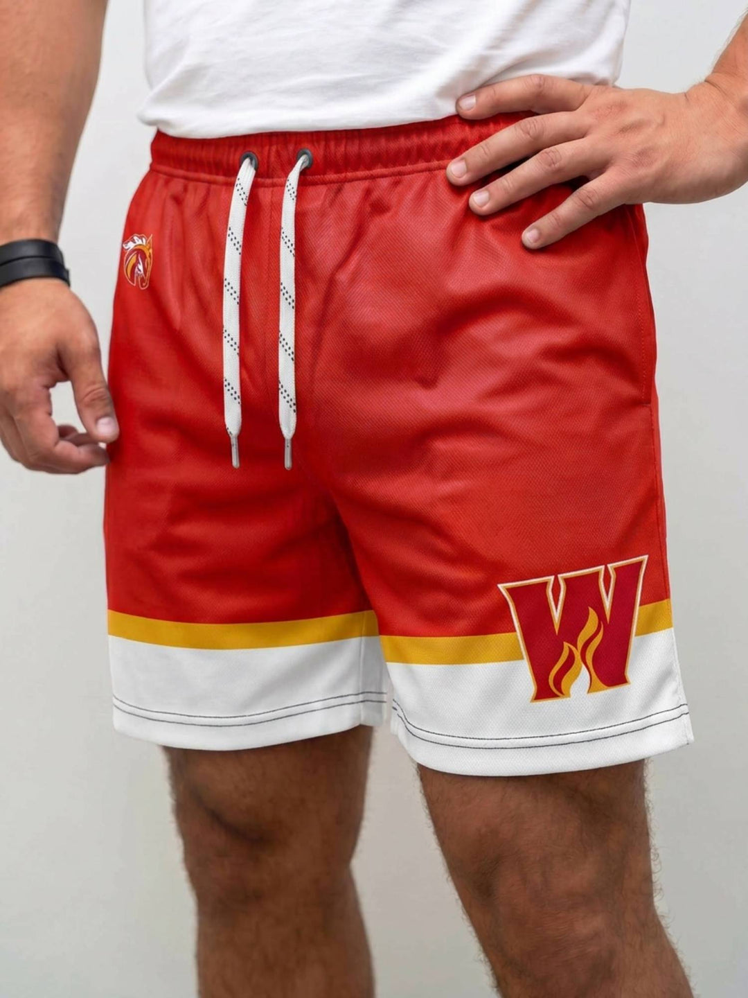 Bench Clearers Calgary Wranglers Hockey Shorts - MODEL FRONT