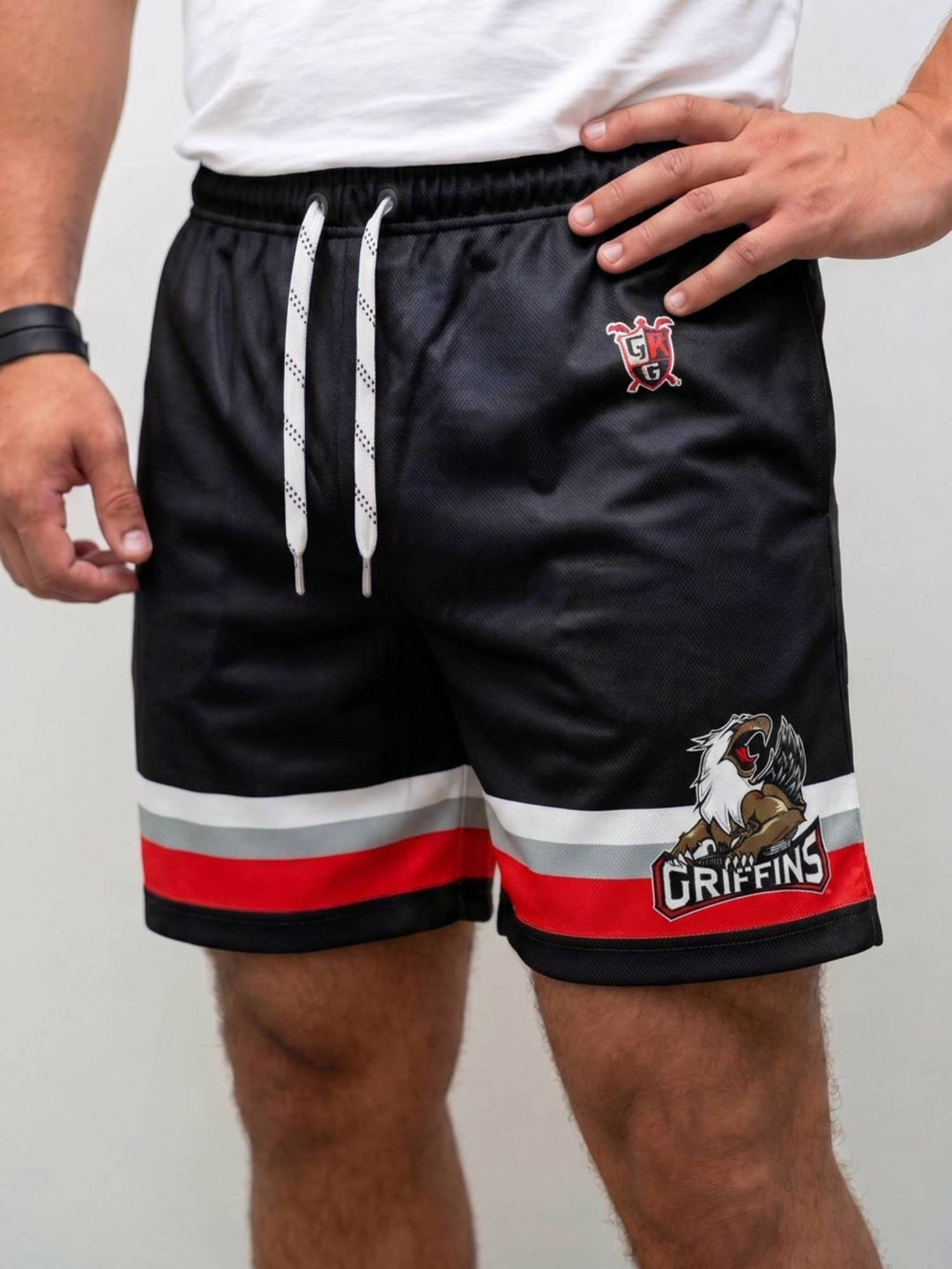  Bench Clearers Grand Rapids Griffins Hockey Shorts - MODEL FRONT