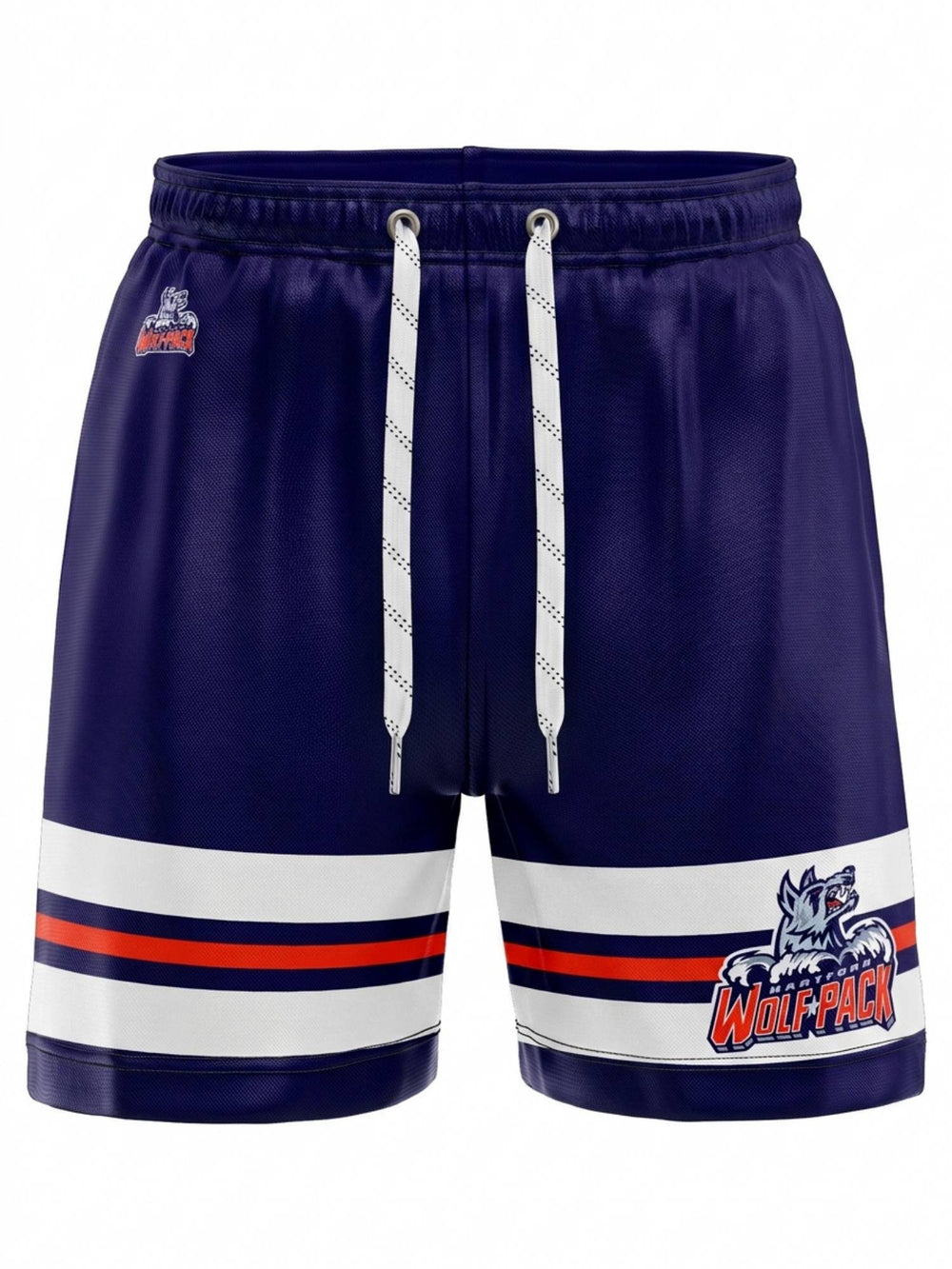 Bench Clearers Hartford Wolf Pack Blue Alternate Hockey Shorts - 3D FRONT