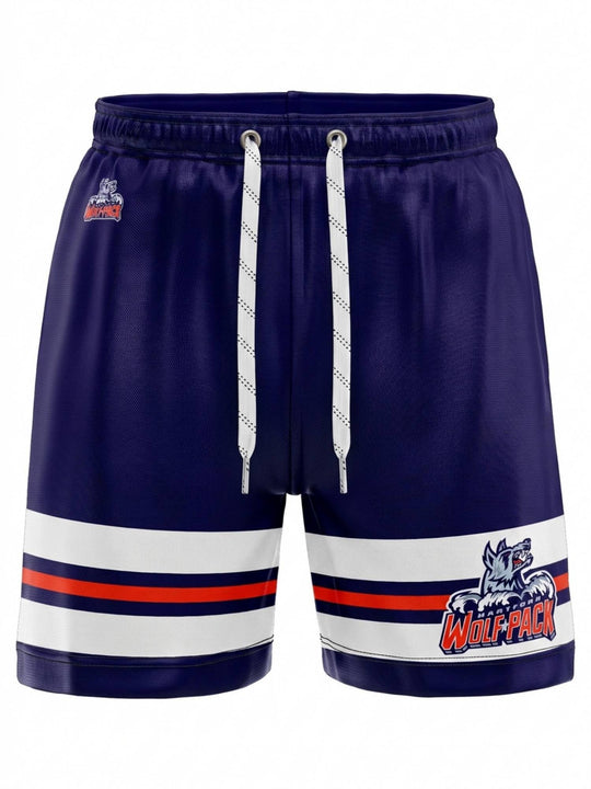 Bench Clearers Hartford Wolf Pack Blue Alternate Hockey Shorts - 3D FRONT