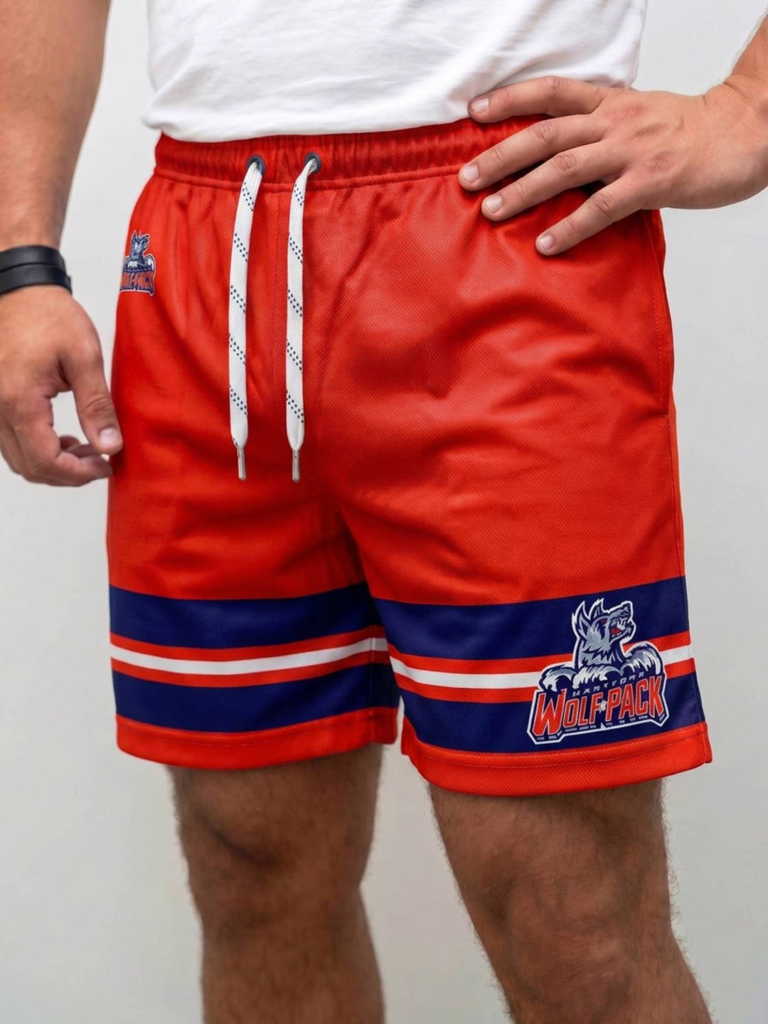  Bench Clearers Hartford Wolf Pack Hockey Shorts - MODEL FRONT