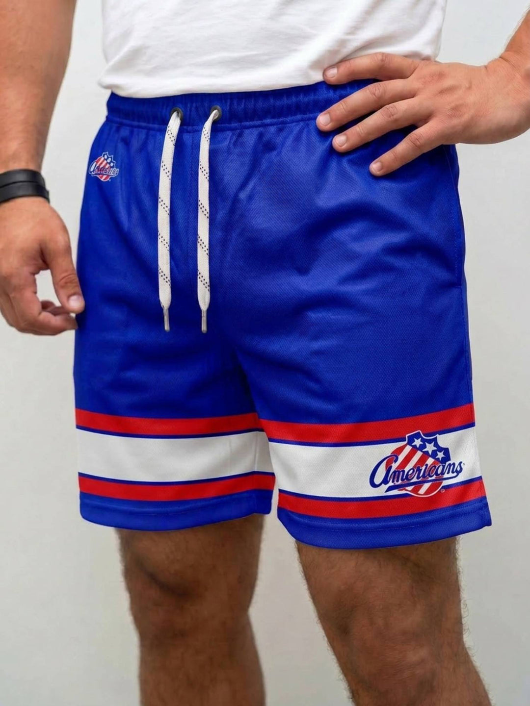  Bench Clearers Rochester Americans Hockey Shorts - MODEL FRONT