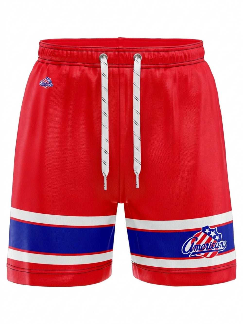  Bench Clearers Rochester Americans Red Alternate Hockey Shorts - 3D FRONT