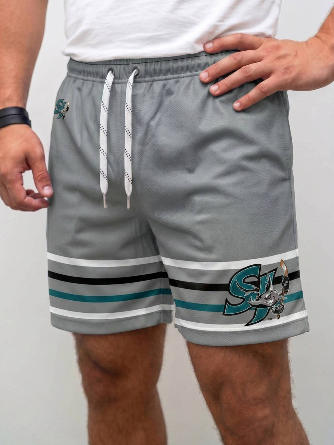  Bench Clearers San Jose Barracuda Hockey Shorts - MODEL FRONT