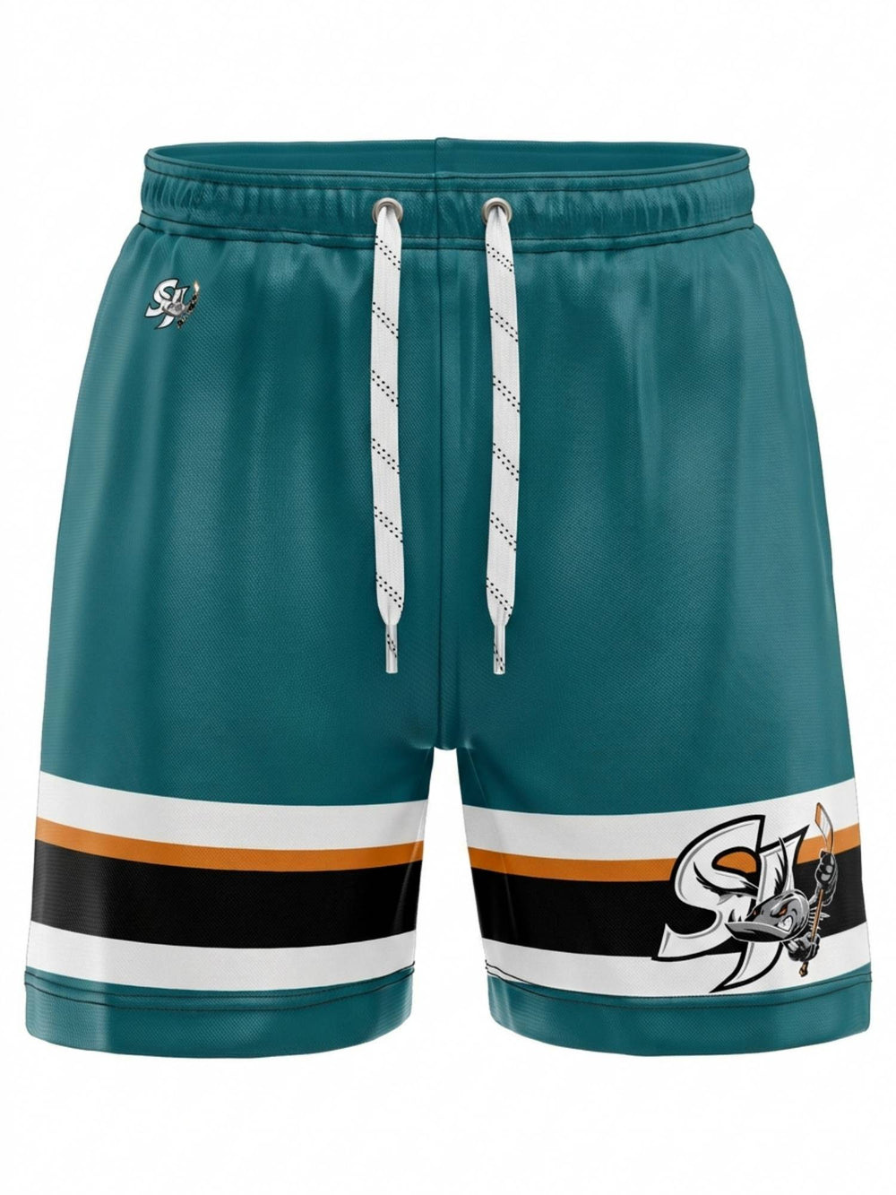  Bench Clearers San Jose Barracuda Teal Alternate Hockey Shorts - 3D FRONT