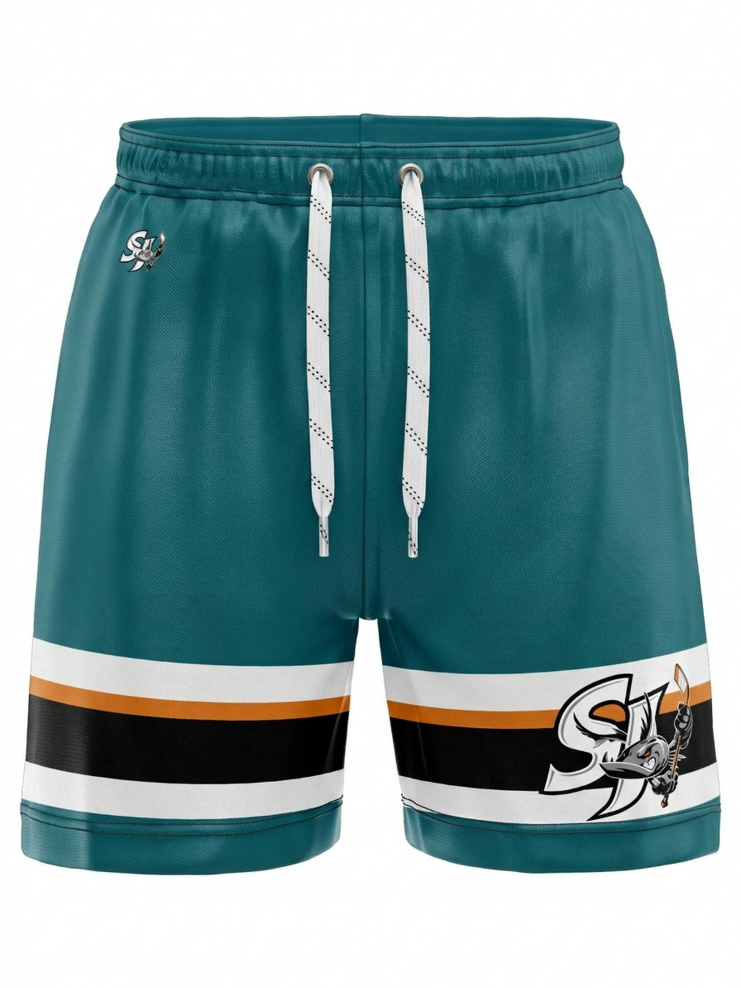  Bench Clearers San Jose Barracuda Teal Alternate Hockey Shorts - 3D FRONT
