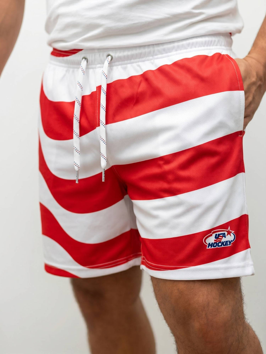 Bench Clearers USA Hockey American Flag Hockey Shorts | MODEL FRONT