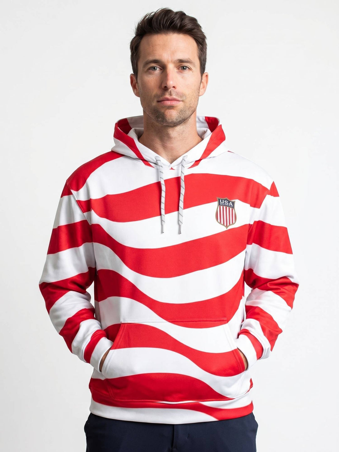 Bench Clearers USA Hockey American Flag Hockey Hoodie - MODEL FRONT