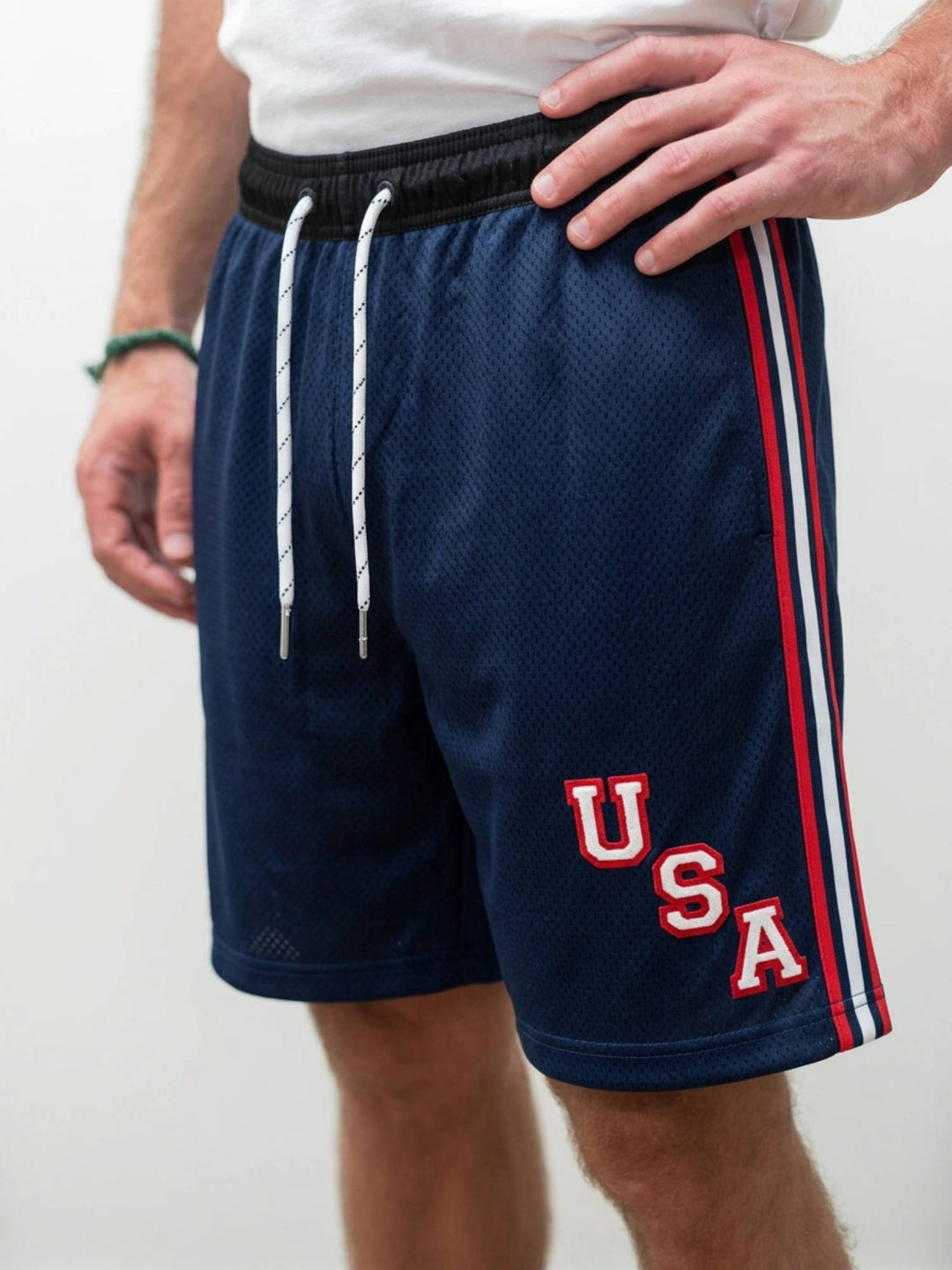 Team USA Navy Blue Hockey Shorts - MODEL FRONT | BenchClearers Hockey Apparel