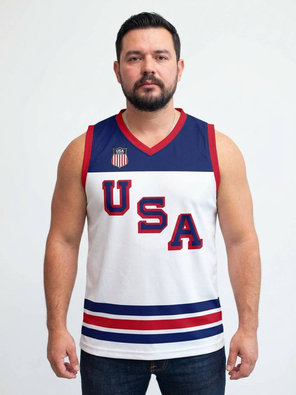 USA Hockey Nations 2026 Away Hockey Tank - MODEL FRONT | BenchClearers Hockey Apparel