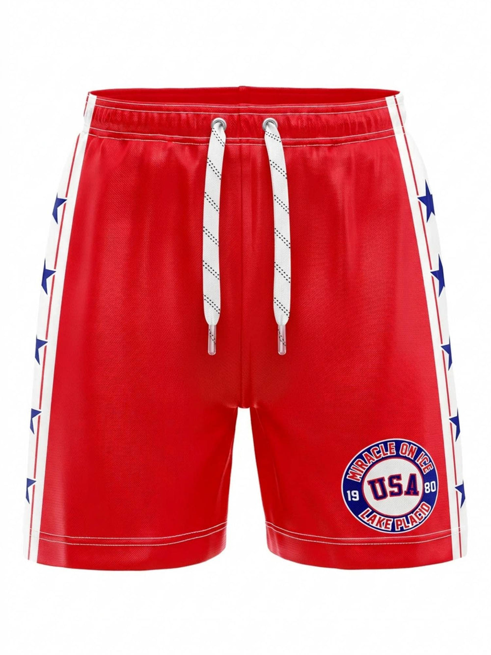 Team USA Miracle on Ice 1980 Red Hockey Shorts - 3D FRONT | BenchClearers Hockey Apparel