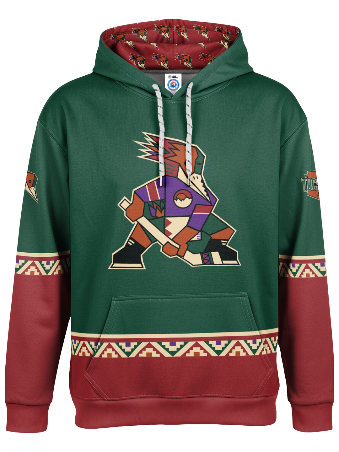 Bench Clearers Tucson Roadrunners 2026 "Kachina" Alternate Hockey Hoodie - 3D FRONT