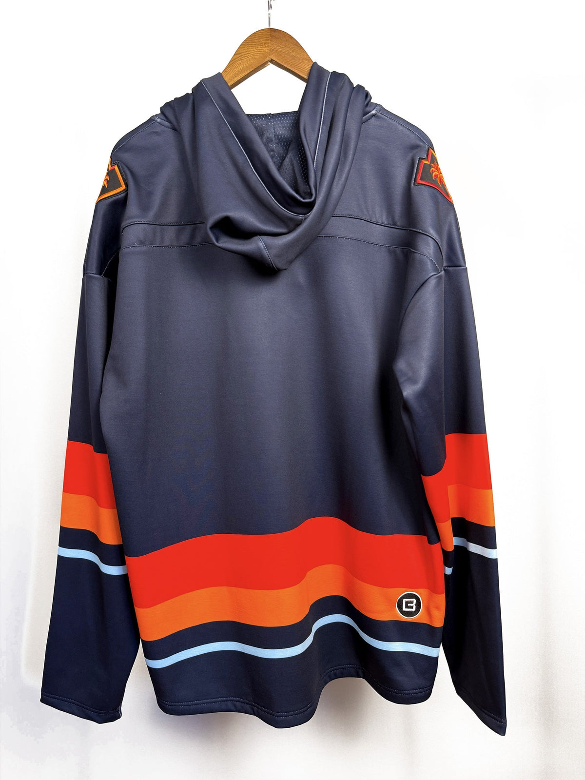 Back of a Coachella Valley Firebirds hockey lace hoodie