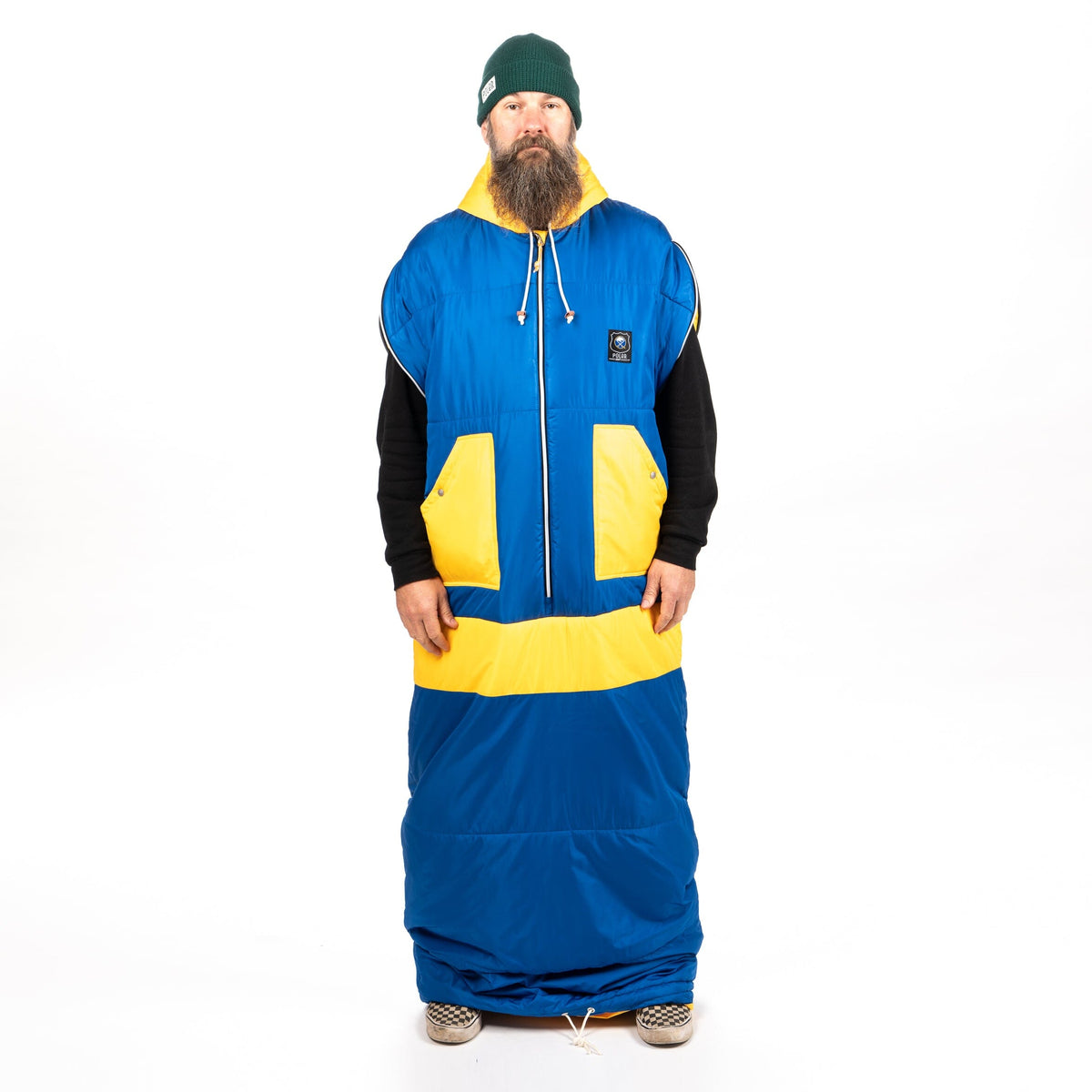Buffalo Sabres hockey napsack worn as a wearable sleeping bag