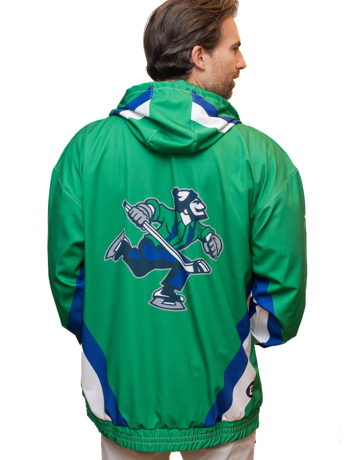 Back of an Abbotsford Canucks hockey windbreaker