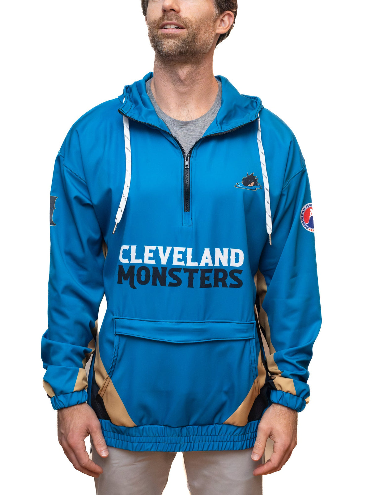 Front of a Cleveland Monsters hockey windbreaker