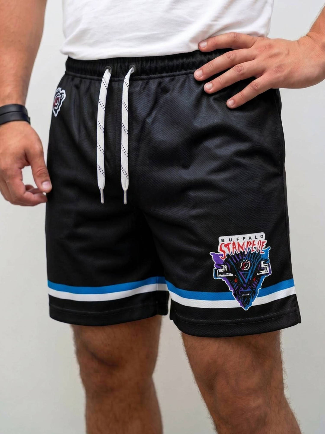 Bench Clearers Buffalo Stampede Hockey Shorts - MODEL FRONT