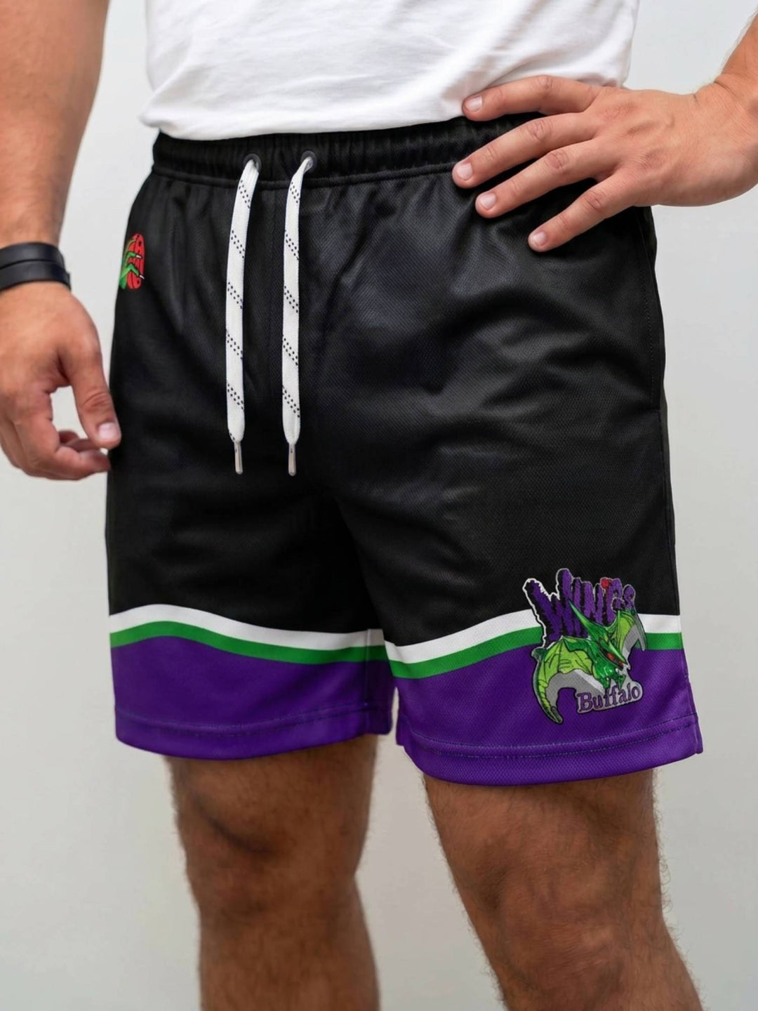 Bench Clearers Buffalo Wings Hockey Shorts- MODEL FRONT