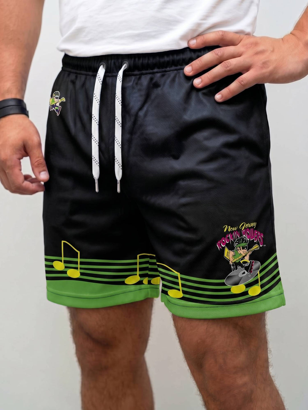  Bench Clearers New Jersey Rockin' Rollers Hockey Shorts - MODEL FRONT