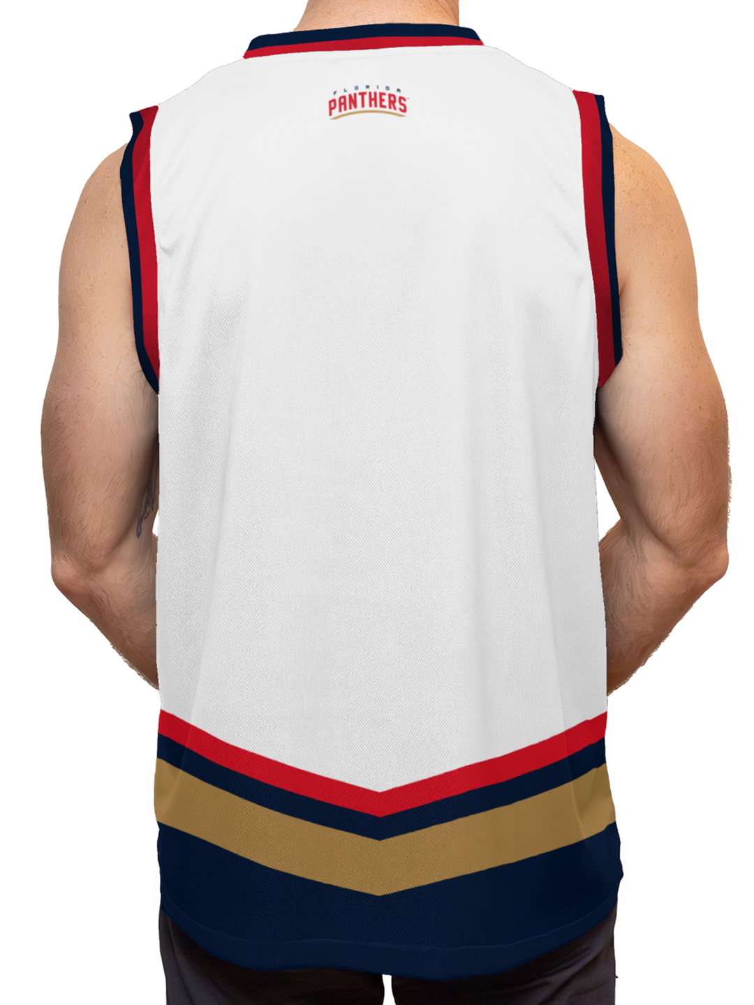 Florida Panthers "Leaping Cat" White Alternate Hockey Tank - ON-MODEL BACK