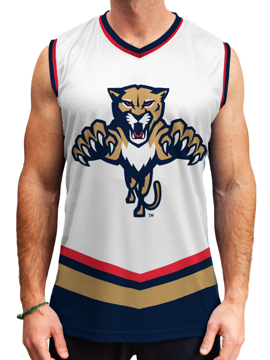 Florida Panthers "Leaping Cat" White Alternate Hockey Tank - ON-MODEL FRONT